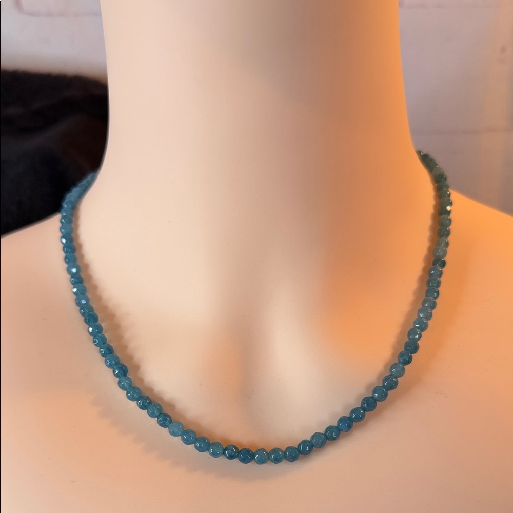 Natural Faceted and Beaded Aquamarine Necklace 925 Silver Clasp 18”